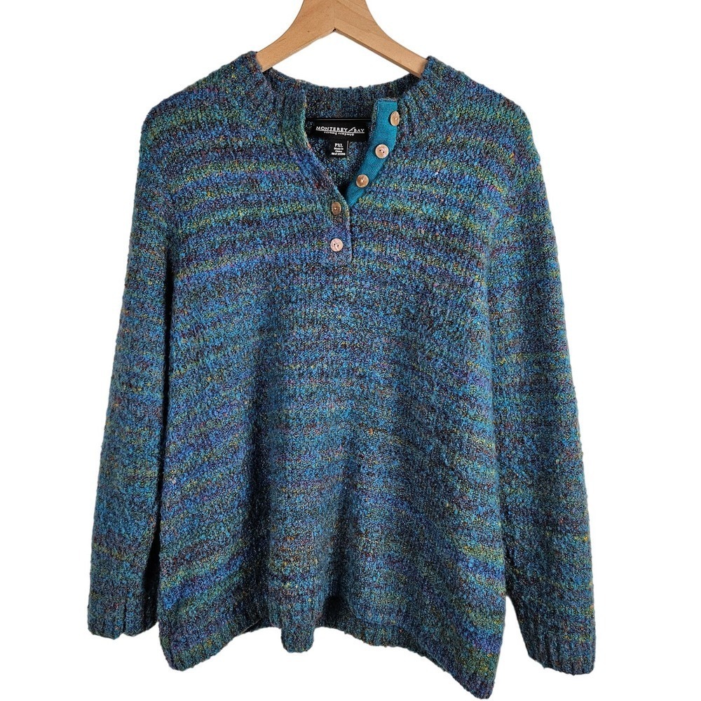 Vintage Cozy Sweater Marled Teal Blue Women's PXL Monterey Bay